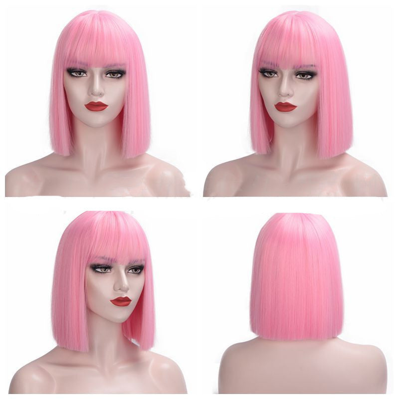 Full Lace Straight Hair Shoulder Length Short Bob Wigs For Women With Bangs - Ombre Gray 12Inches