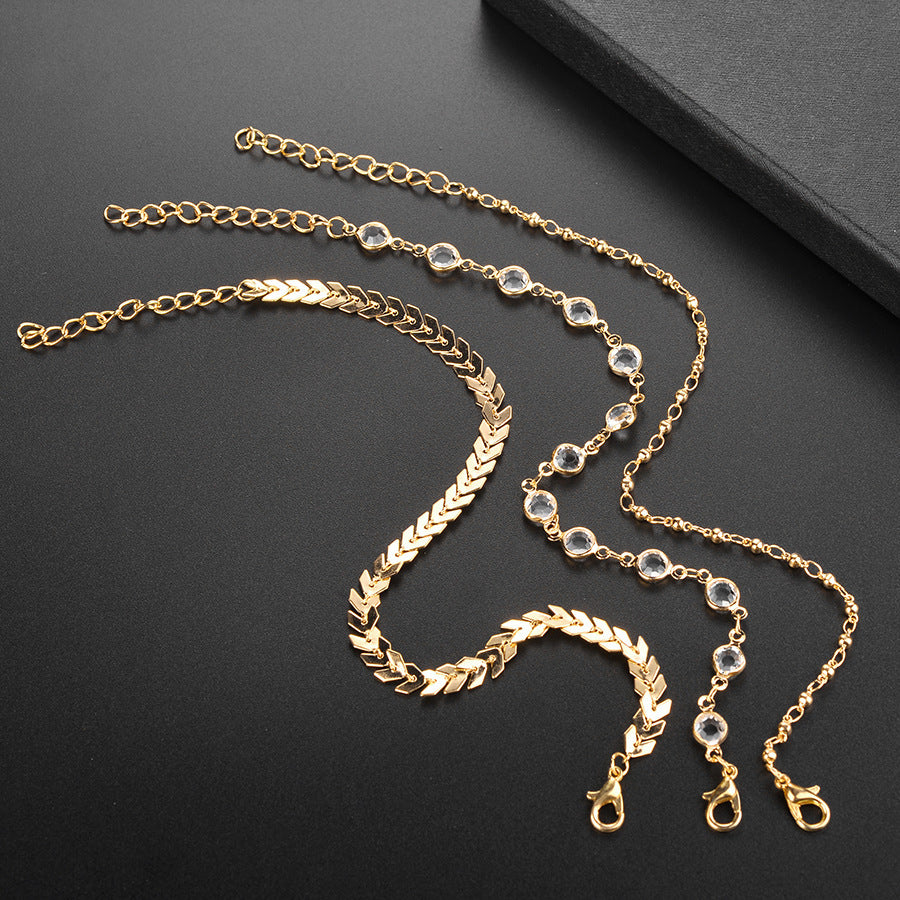 Popular Three-Layer Fish Bone Crystal Anklet