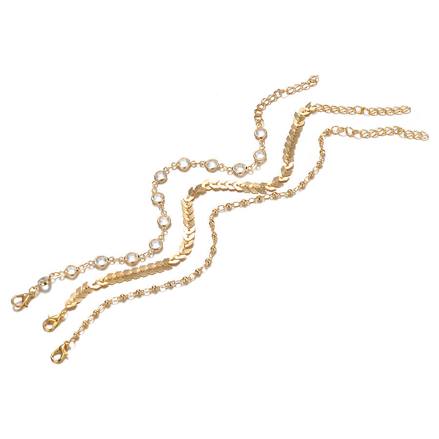 Popular Three-Layer Fish Bone Crystal Anklet