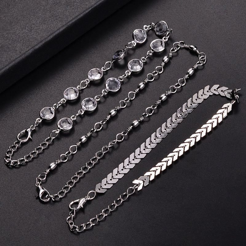 Popular Three-Layer Fish Bone Crystal Anklet