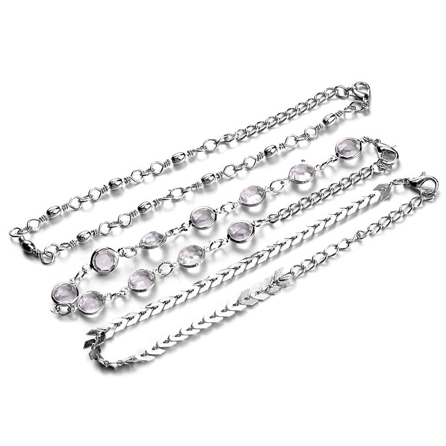 Popular Three-Layer Fish Bone Crystal Anklet