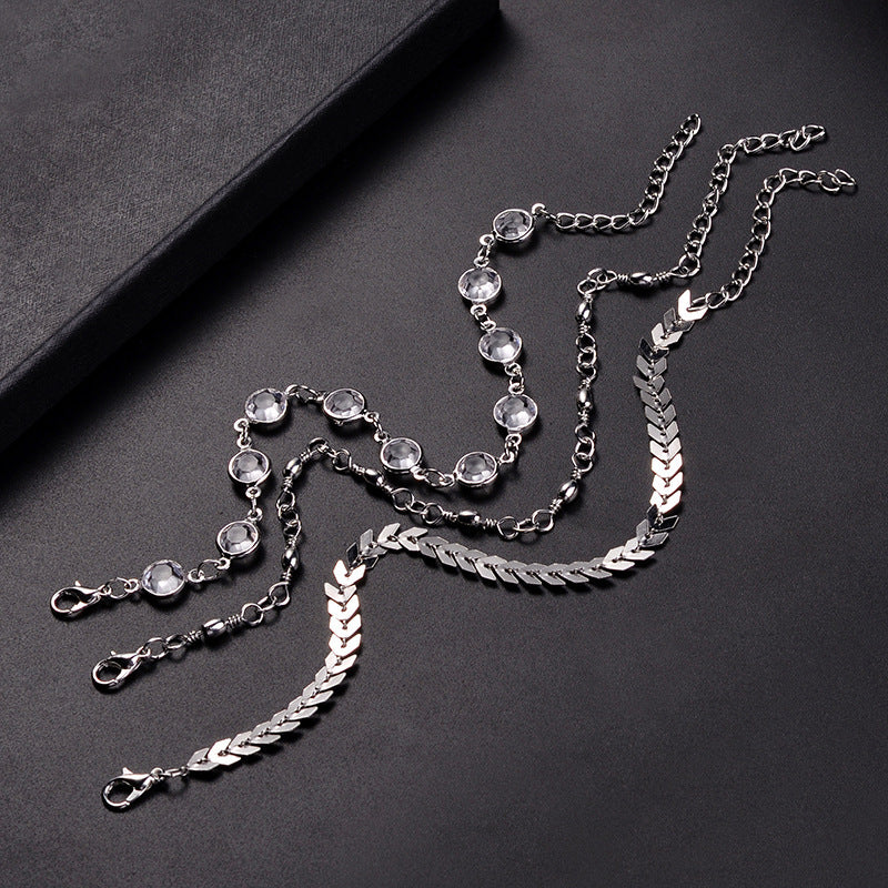 Popular Three-Layer Fish Bone Crystal Anklet