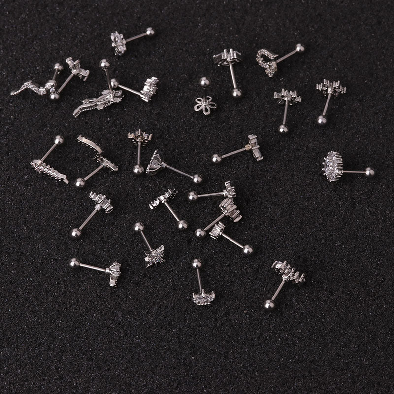 Micro-inlaid zircon ear bone nails