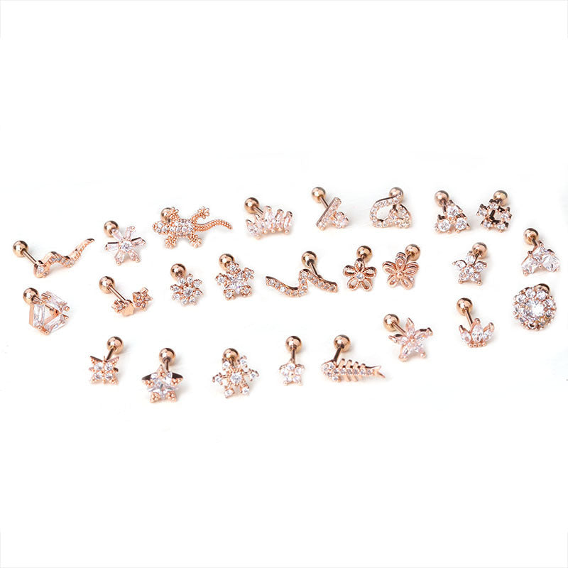 Micro-inlaid zircon ear bone nails