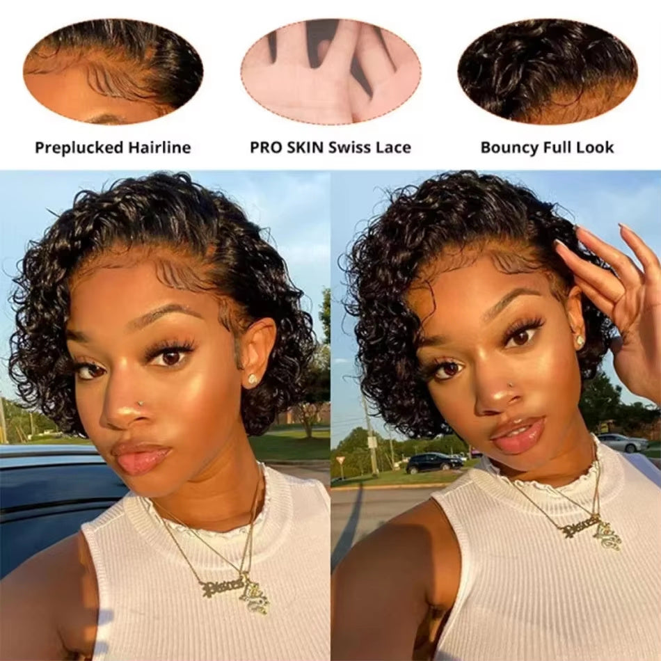 Pixie Wigs For Woman 13x1 Human Hair