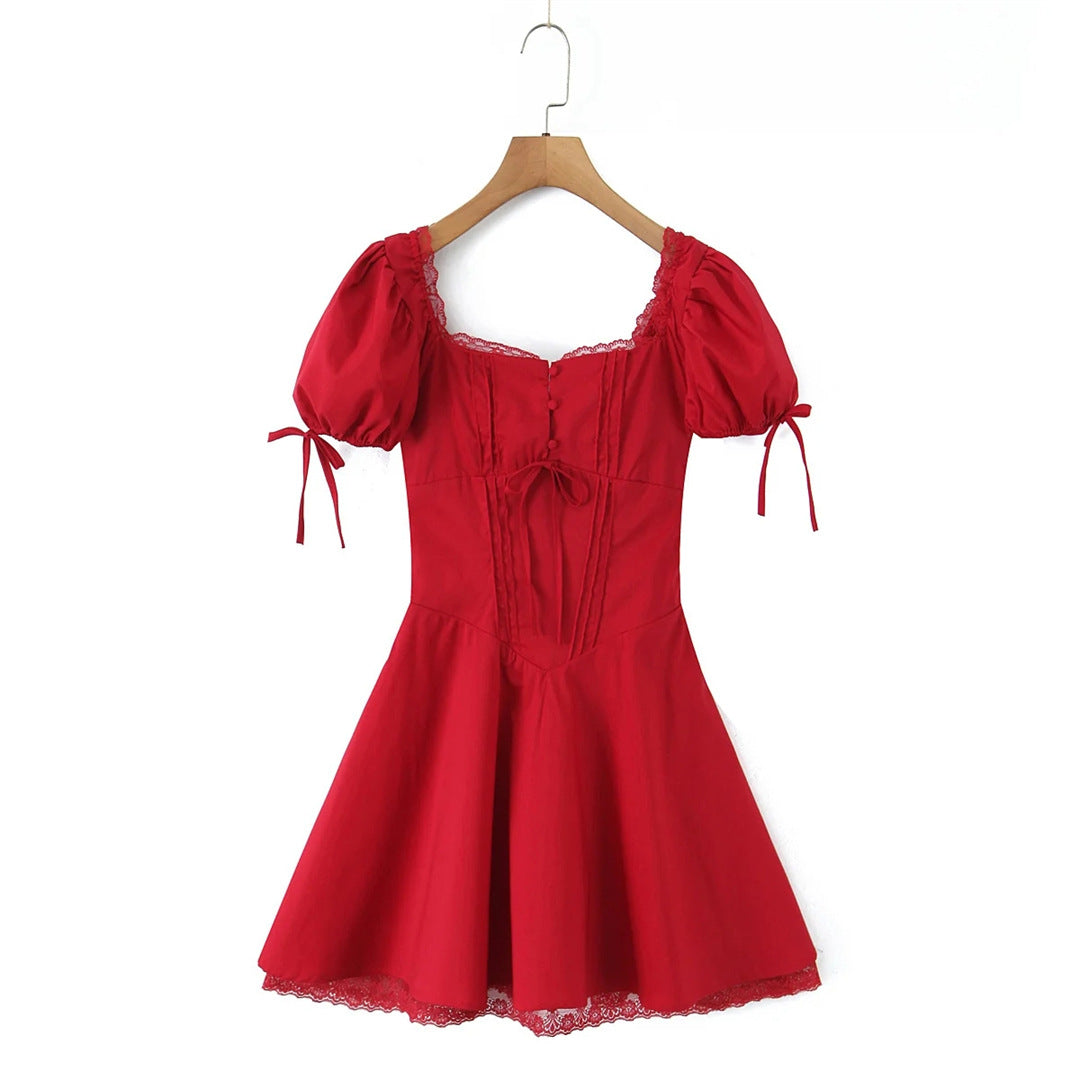 Women's Lace Puff Short Sleeve Dress