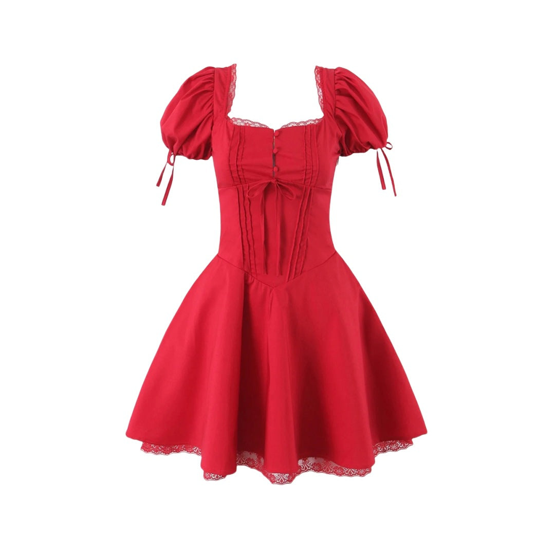 Women's Lace Puff Short Sleeve Dress