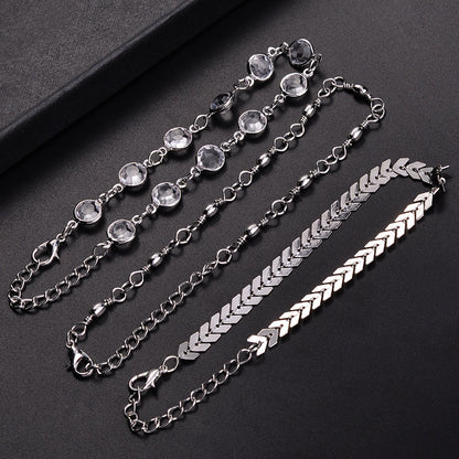 Popular Three-Layer Fish Bone Crystal Anklet