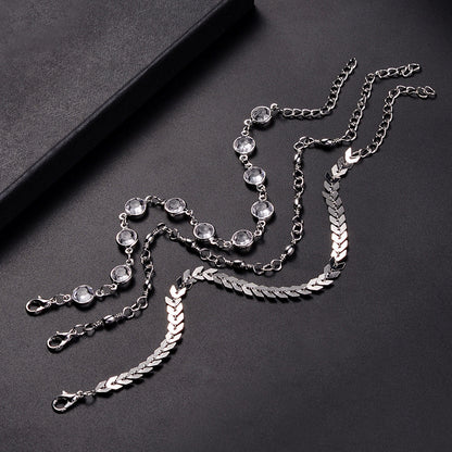 Popular Three-Layer Fish Bone Crystal Anklet