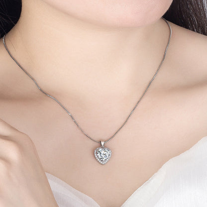White Diamond Moissanite Heart Pendant Necklace  Collarbone Necklace