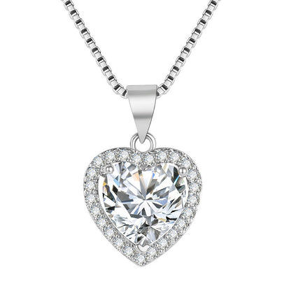 White Diamond Moissanite Heart Pendant Necklace  Collarbone Necklace