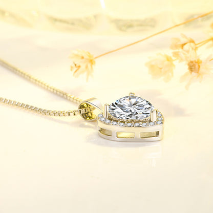 White Diamond Moissanite Heart Pendant Necklace  Collarbone Necklace