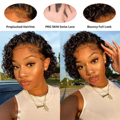 Pixie Wigs For Woman  13x1  Human Hair