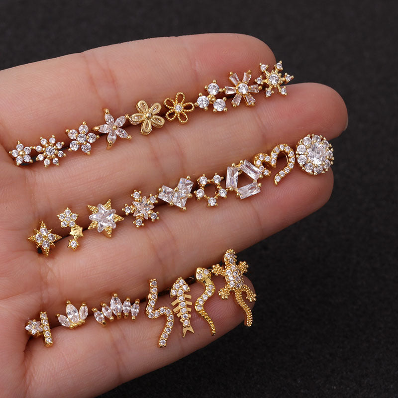 Micro-inlaid zircon ear bone nails