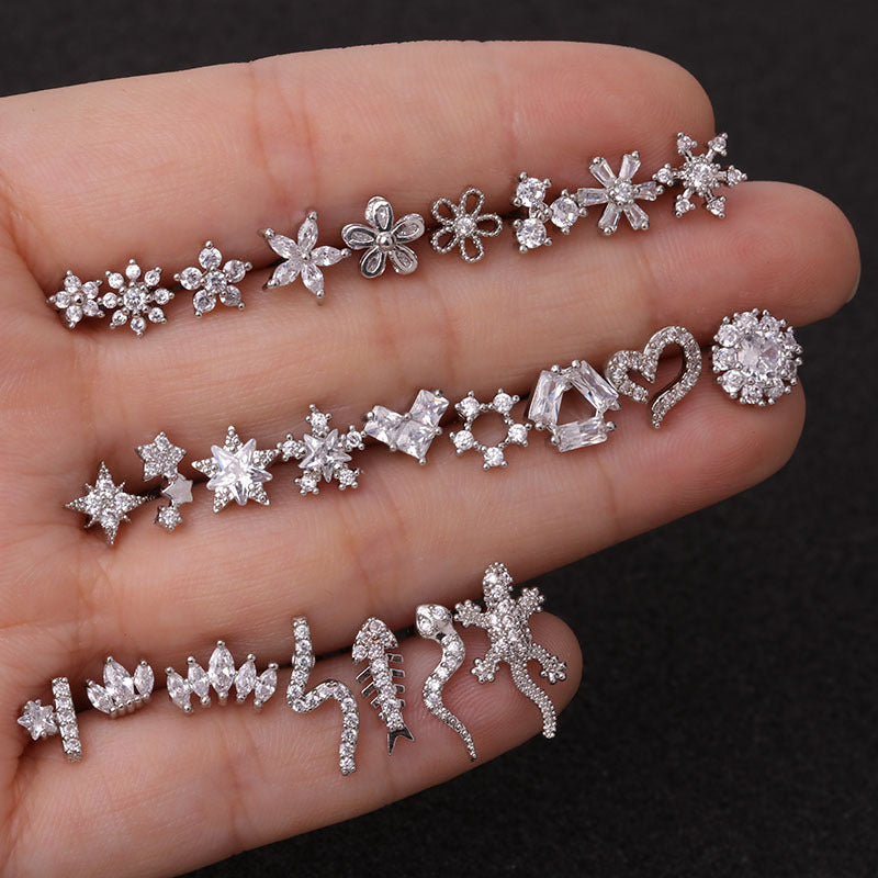 Micro-inlaid zircon ear bone nails