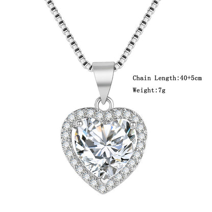 White Diamond Moissanite Heart Pendant Necklace  Collarbone Necklace