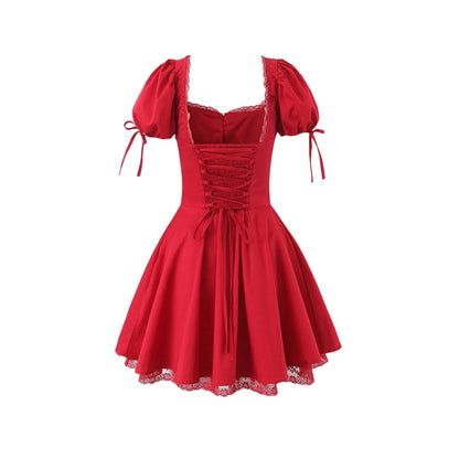 Women's Lace Puff Short Sleeve Dress