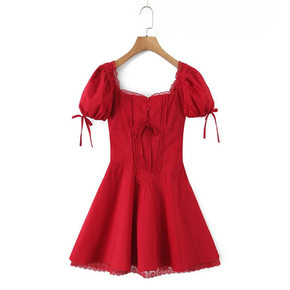 Women's Lace Puff Short Sleeve Dress