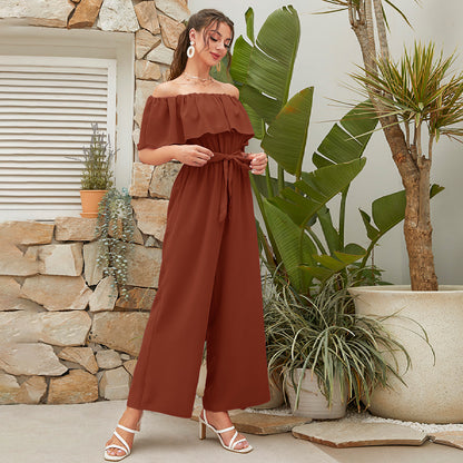 Women's Lace-up Cropped Short-sleeved Wide-leg Pants