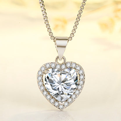 White Diamond Moissanite Heart Pendant Necklace  Collarbone Necklace