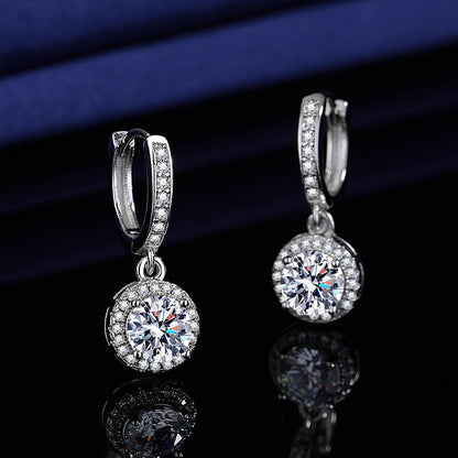 Moissanite Tassel Princess Round Bag 1 Karat Silver Earrings